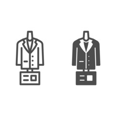 Suit finishing press line and solid icon, dry cleaning concept, jacket topper machine vector sign on white background, outline style icon for mobile concept and web design. Vector graphics.