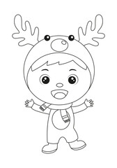 Coloring page of little boy in a deer costume