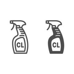 Cleaning spray CL in bottle, pulverizer line and solid icon, cleaning concept, washing agent vector sign on white background, outline style icon for mobile concept and web design. Vector graphics.