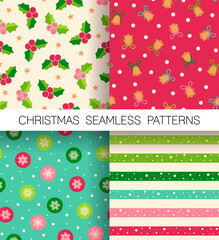 Naklejka premium Set of christmas elements seamless pattern background.