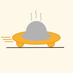 Hot food fast delivery icon isolated on beige background, food delivery to office and home.