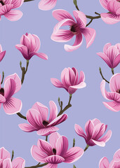 Seamless pattern of Magnolia flower background template. Vector set of floral element for tropical print, wedding invitations, greeting card, brochure, banners and fashion design.