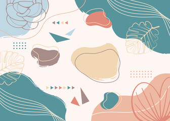 Hand drawn minimal background with leaf and flower shape