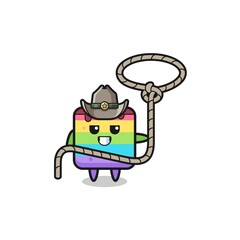 the rainbow cake cowboy with lasso rope