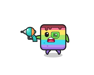 cute rainbow cake holding a future gun