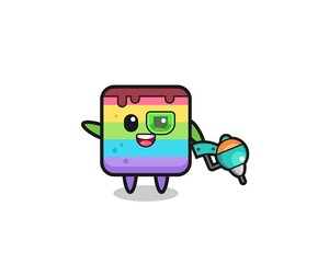 rainbow cake cartoon as future warrior mascot