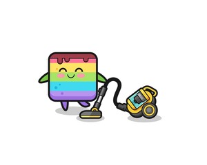 cute rainbow cake holding vacuum cleaner illustration