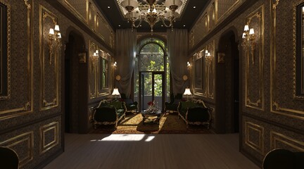 Luxury classic living room interior 3d illustration