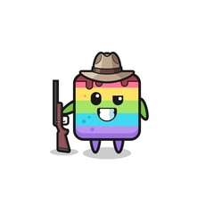 rainbow cake hunter mascot holding a gun