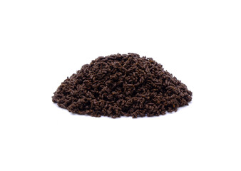 Vermicompost isolated on white background. Vermi-compost is the product of the decomposition process using various species of worms, usually red wigglers, white worms, earthworms. Organic fertilizer