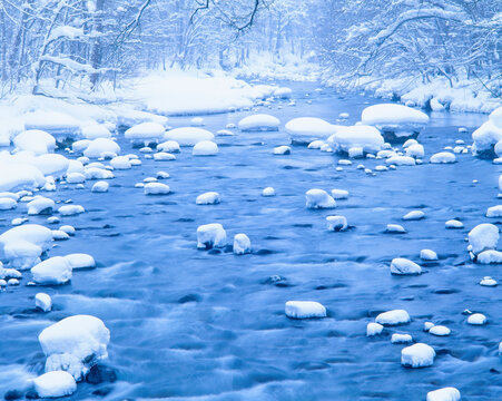 雪の積もった奥入瀬渓流, 十和田市,青森県