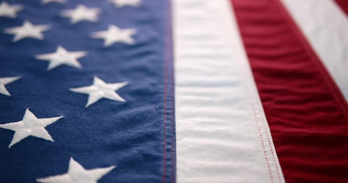 Slow motion of a US American flag. Background for Memorial Day, Veteran's Day, 4th of July, or other patriotic USA holiday.