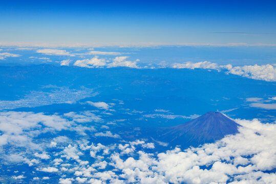 富士市南方向上空から俯瞰する富士山, 日本,静岡県,富士市