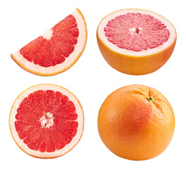 Grapefruit collection with cut in half isolated