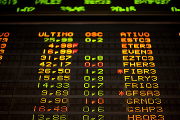 Fototapeta premium Real live stock exchange trading stocks display panel. High quality photo