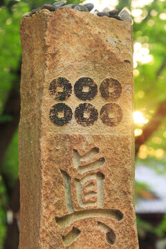 真田神社の六文銭と夕日の木もれ日, 日本,長野県,上田市