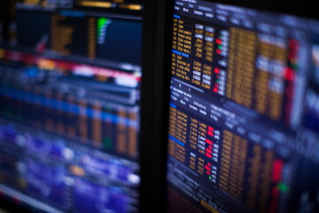 Fototapeta premium Real live stock exchange trading stocks display panel. High quality photo