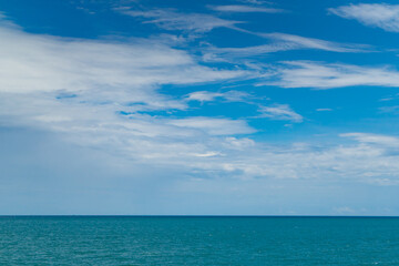 Natural tropical blue sea and sky, cloud nature landscape summer vacation background in Thailand.