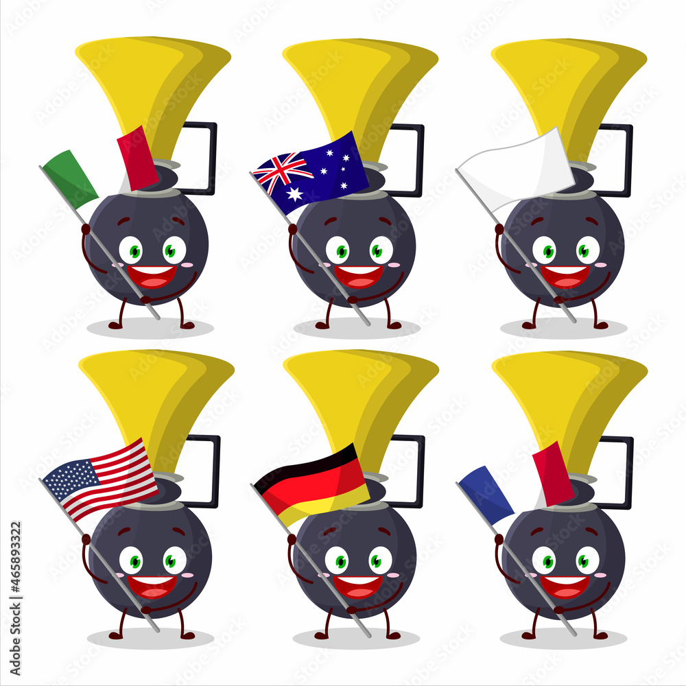 Sticker Bicycle air horn cartoon character bring the flags of various countries