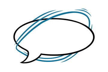 Circle speech bubble with blue lines. Outline speech box or frame isolated in white background. Handdrawn vector illustration