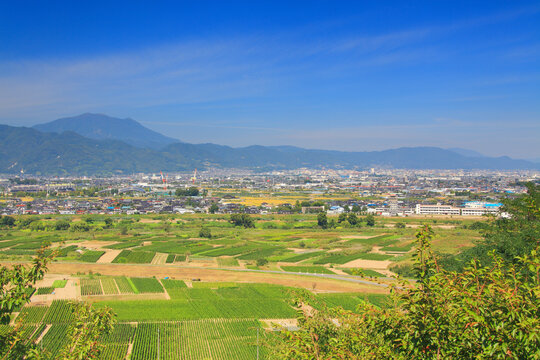 妻女山展望台から望む川中島古戦場と飯縄山, 日本,長野県,長野市