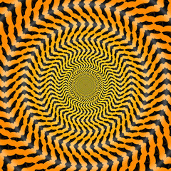 Black Bats Psychedelic Optical Spin Illusion Over a Orange Background. Illusion of Motion Effect Image