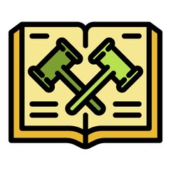 Judge gavel book icon. Outline judge gavel book vector icon color flat isolated