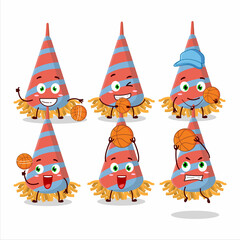 Fototapeta premium Talented confetti trumpet cartoon character as a basketball athlete