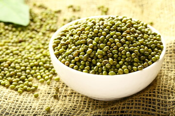 Organic healthy mung beans . India vegetarian cooking. 