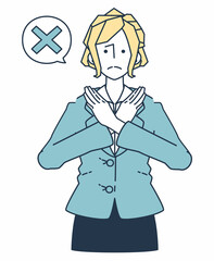 スーツを着た女性がバツマークを出しているイラスト