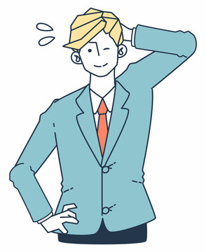 スーツを着た男性が誤魔化しているイラスト
