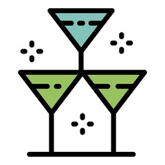 A glass on two glasses icon. Outline glass on two glasses vector icon color flat isolated