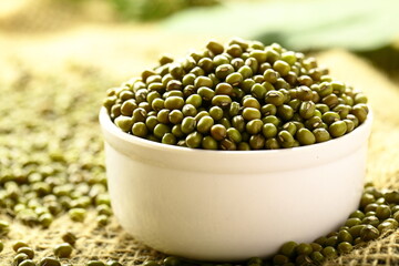 Organic healthy mung beans . India vegetarian cooking. 