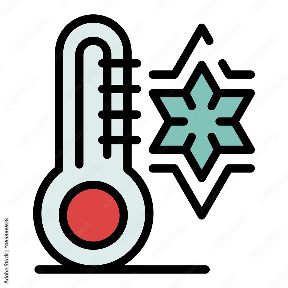 Poster snowflake and thermometer icon. outline snowflake and thermometer vector icon color flat isolated