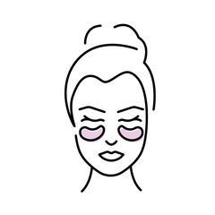 Eye patches. Spa day for face. Woman taking care of her skin. Vector line art for social media, web banner, print. Illustration on white background
