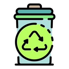 Trash can and recycling sign icon. Outline trash can and recycling sign vector icon color flat isolated