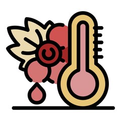 Grapes and thermometer icon. Outline grapes and thermometer vector icon color flat isolated