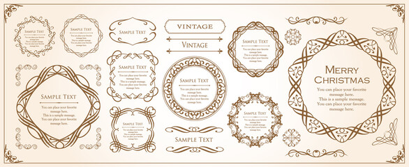 クリスマスをイメージしたフレームデザインのセット。アンティーク。ビンテージ。エレガント	
