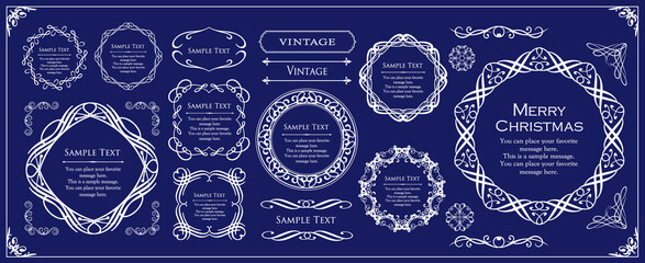 クリスマスをイメージしたフレームデザインのセット。アンティーク。ビンテージ。エレガント	
