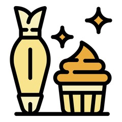 Cream cupcake icon. Outline cream cupcake vector icon color flat isolated