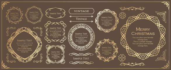 クリスマスをイメージしたフレームデザインのセット。アンティーク。ビンテージ。エレガント	
