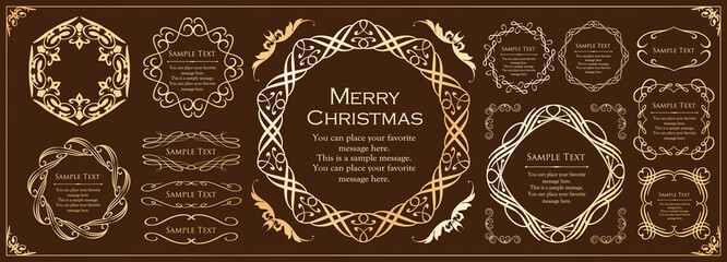 クリスマスをイメージしたフレームデザインのセット。アンティーク。ビンテージ。エレガント	
