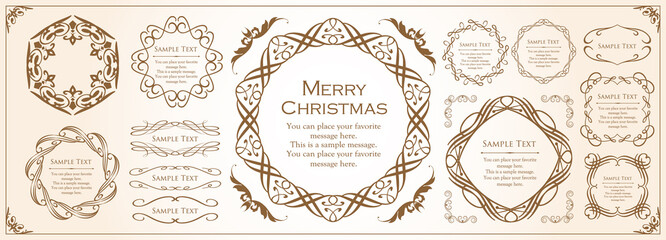 クリスマスをイメージしたフレームデザインのセット。アンティーク。ビンテージ。エレガント	
