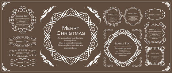 クリスマスをイメージしたフレームデザインのセット。アンティーク。ビンテージ。エレガント	
