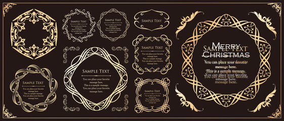 クリスマスをイメージしたフレームデザインのセット。アンティーク。ビンテージ。エレガント	
