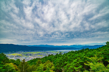 Fototapeta na wymiar 長野県茅野市　永明寺山公園の展望台から見える諏訪盆地
