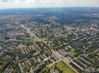 Fototapeta na wymiar Aerial view of the city in summer (Kirovo-Chepetsk, Kirov region, Russia)