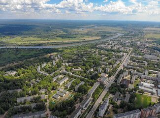 Aerial view of the city in summer (Kirovo-Chepetsk, Kirov region, Russia)