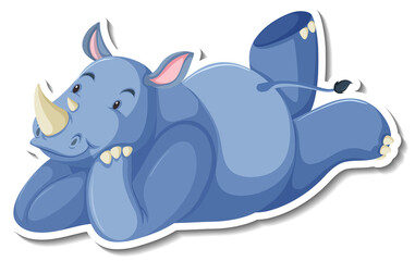 Rhinoceros lying cartoon character sticker