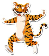 Tiger dancing cartoon character on white background